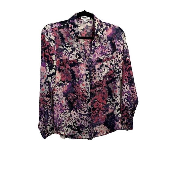 Express The Portofino Shirt Sheer Floral Button Down Blouse Women Small - Picture 1 of 8